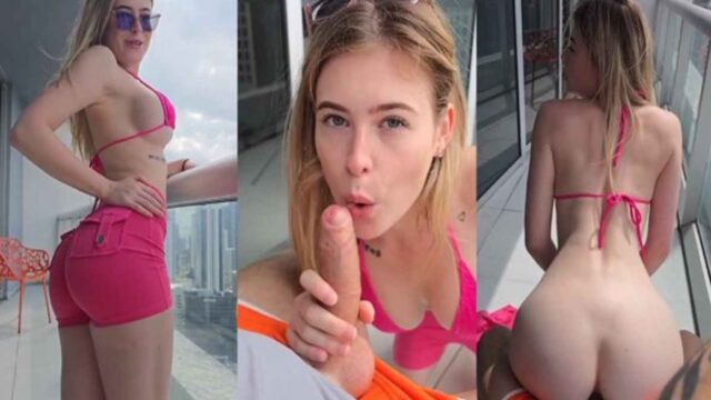 Beyaz Tenli Gencecik Kız Sevgilisiyle Geldiği Otelin Balkonunda Seks Yaptı